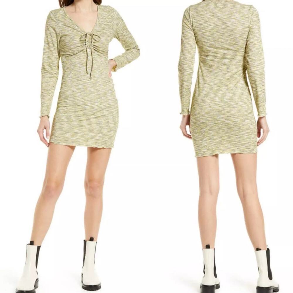 Lisa Says Gah Lotta Space Dye Lettuce Hem Ruched Bust Mini Dress M NWT